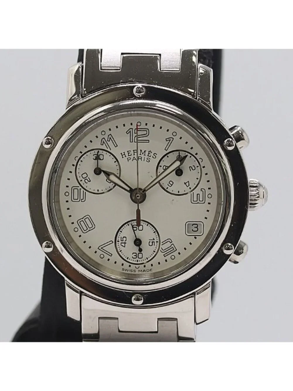 Hermes Clipper Chronograph Quartz White Dial Watch